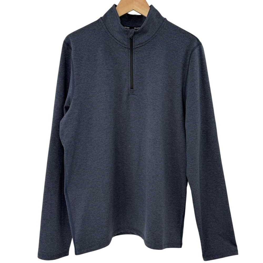 Peloton Mens Quarter Zip Pullover Heather Navy Blue Athletic Training Top Size M